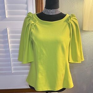 Gracia Lime Green Blouse with Gathered Sleeves